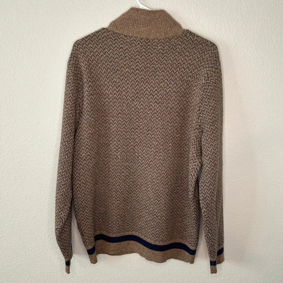 J crew men's 1/4 zip merino wool blend tan and navy sweater size M - Picture 3 of 9